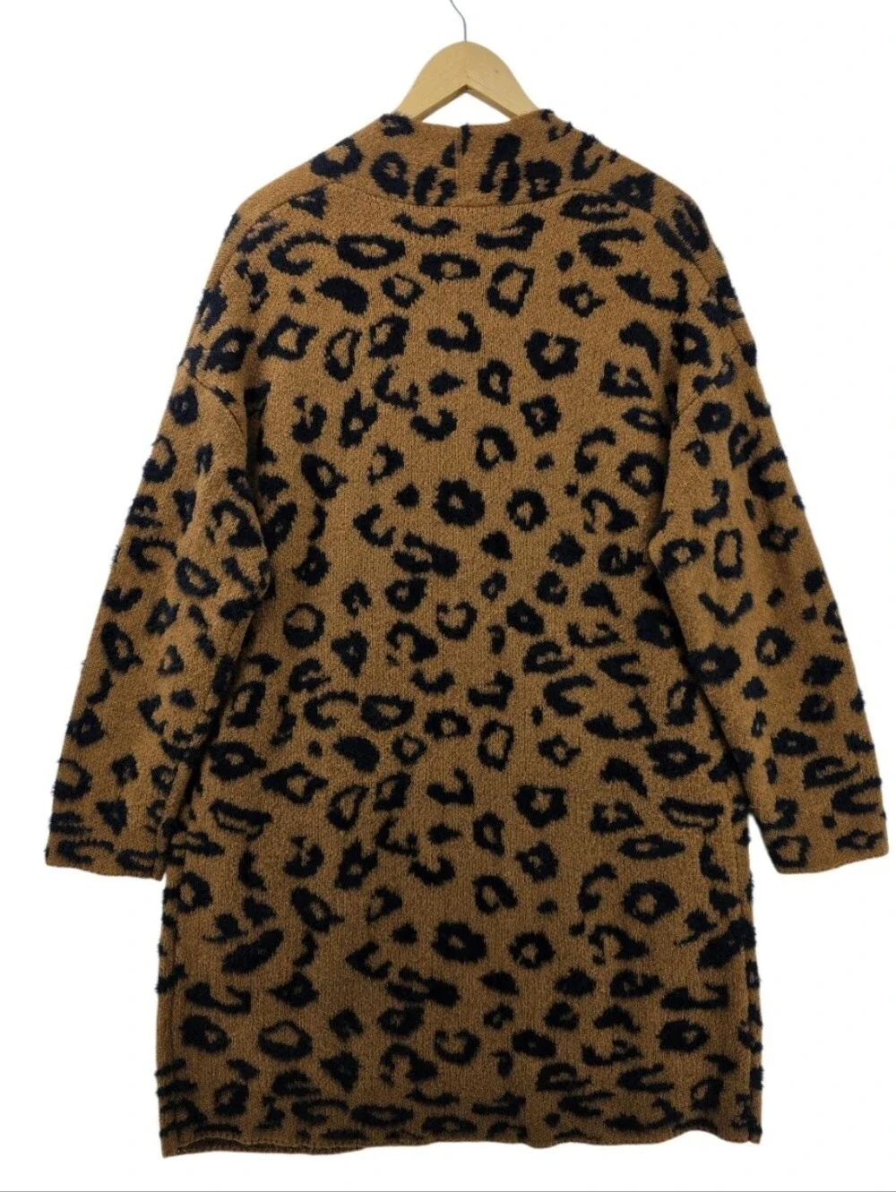 Knox Rose Leopard Open Front Fuzzy Soft Cardigan Women's Size Small Pockets